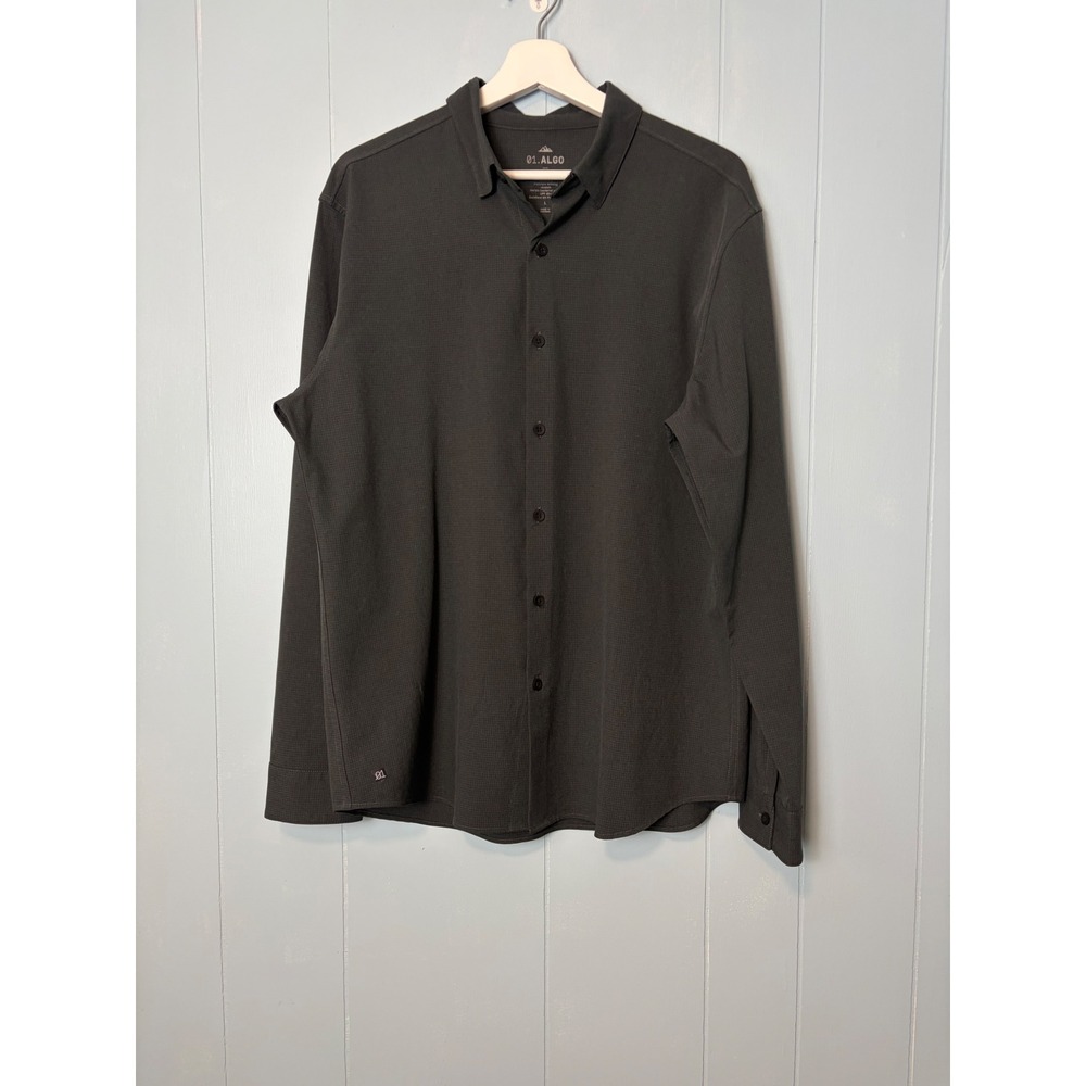 01.ALGO Performance Shirt Large Gray Mini Check Long Sleeve MGA10016 UPF 40+